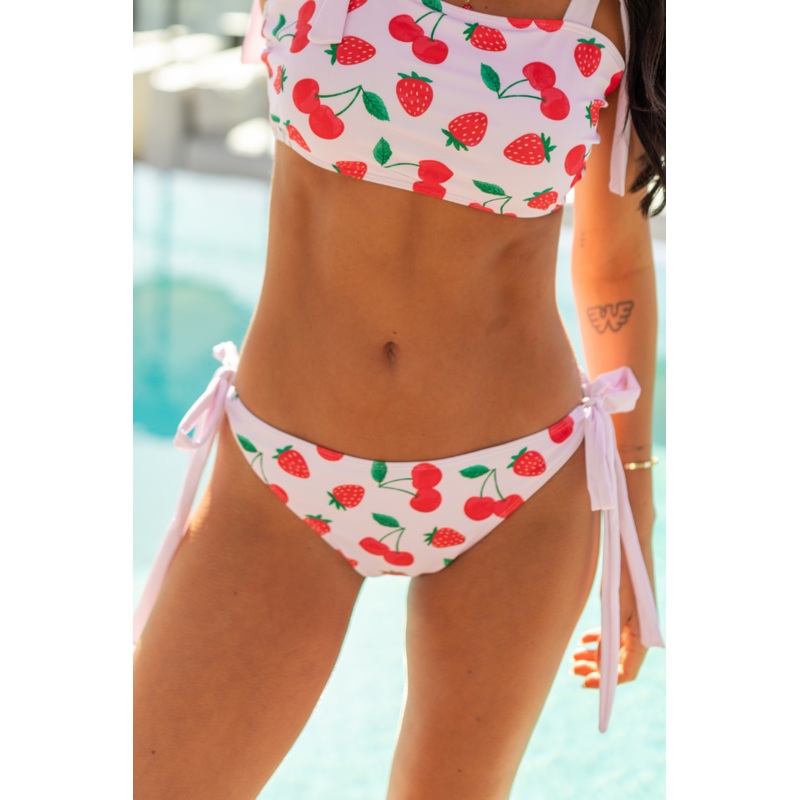 Fruit By The Pool Strawberry and Cherry Print Bikini Bottoms