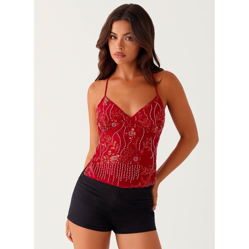 Kamilla Sequin Cami Top – Red