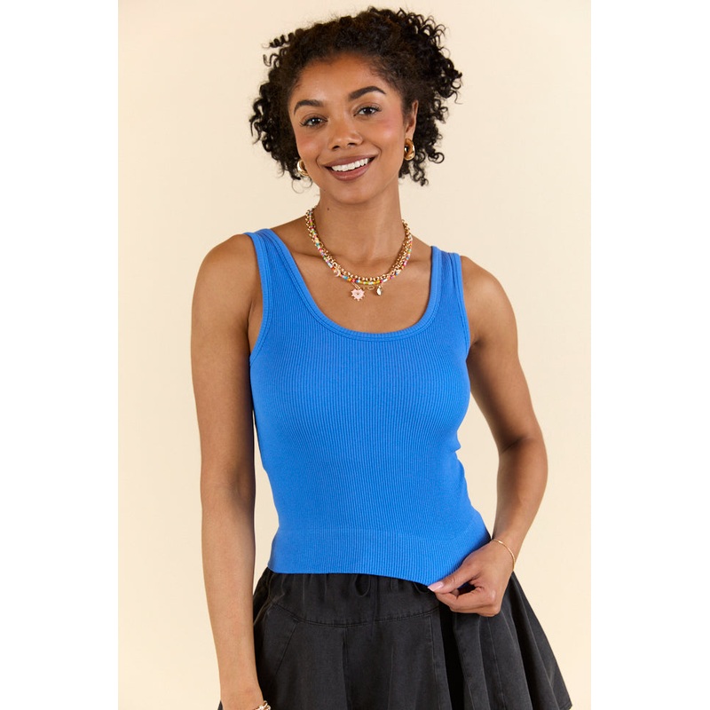 Looking Back Cobalt Blue Seamless Tank