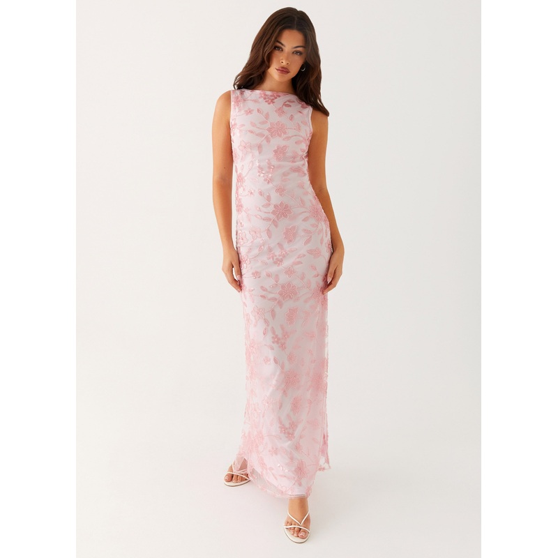 Moorey High Neck Maxi Dress – Pink