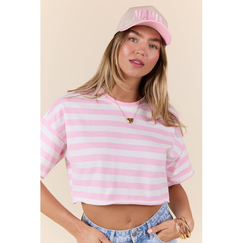 Perfect Idea Cropped Pink Striped Tee