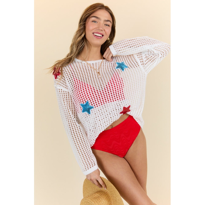 Starry Shores White Open Knit Tunic Coverup