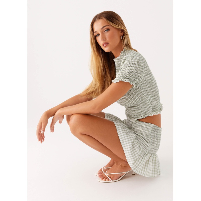 Sweetest Pie Mini Skirt – Sage Gingham