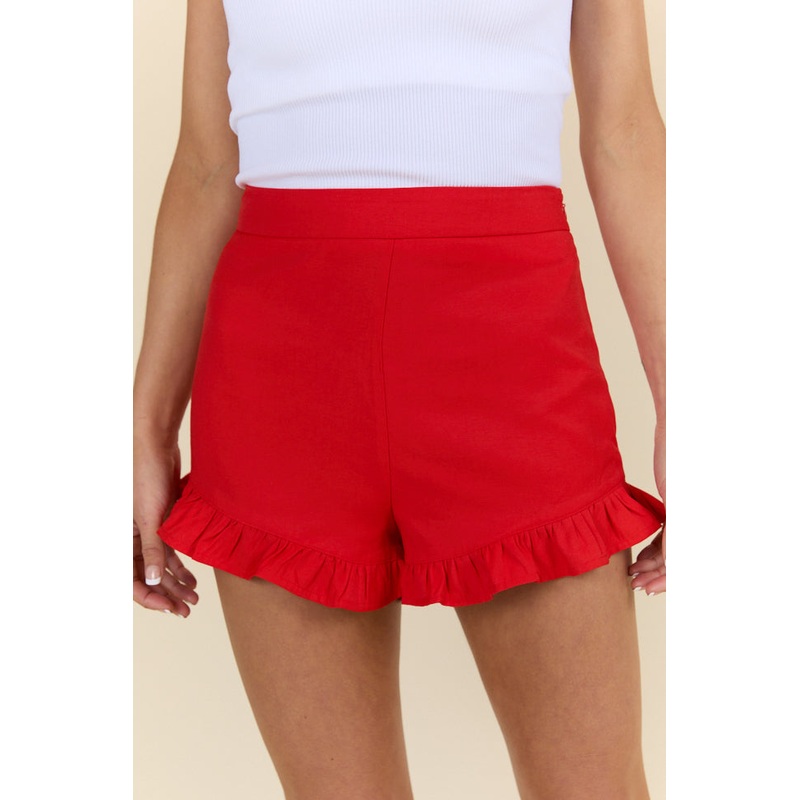 Trust The Process Red Frill Hem Shorts