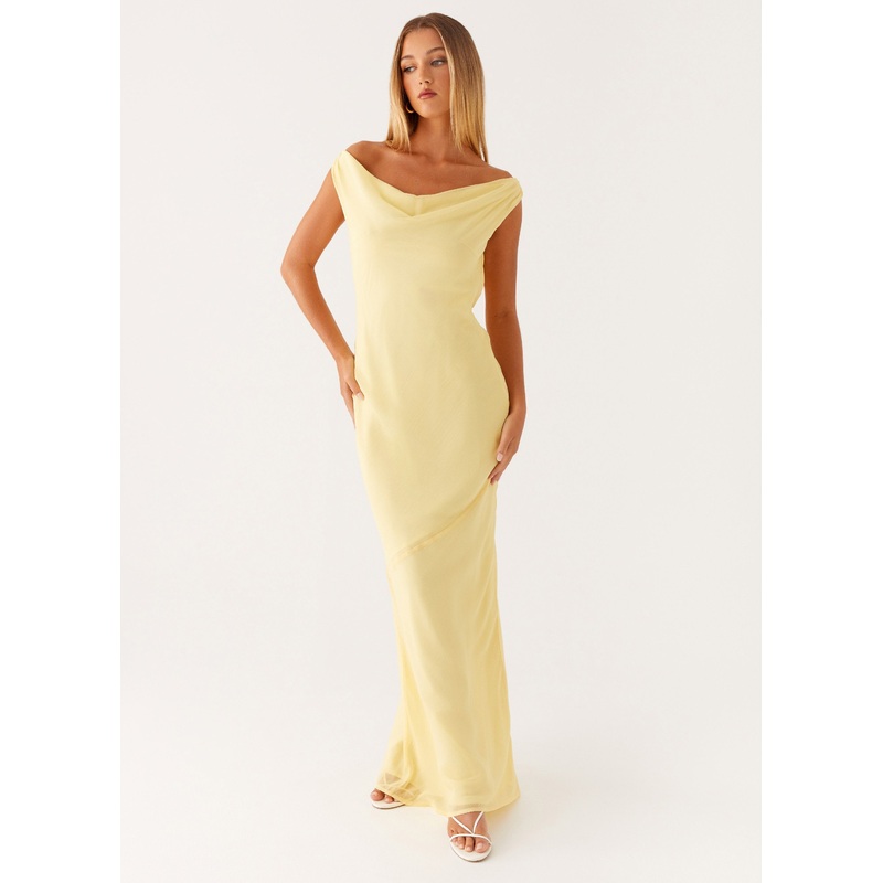 Brittany Chiffon Maxi Dress – Pastel Yellow