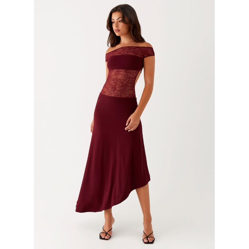 Francoise Lace Midi Dress – Burgundy