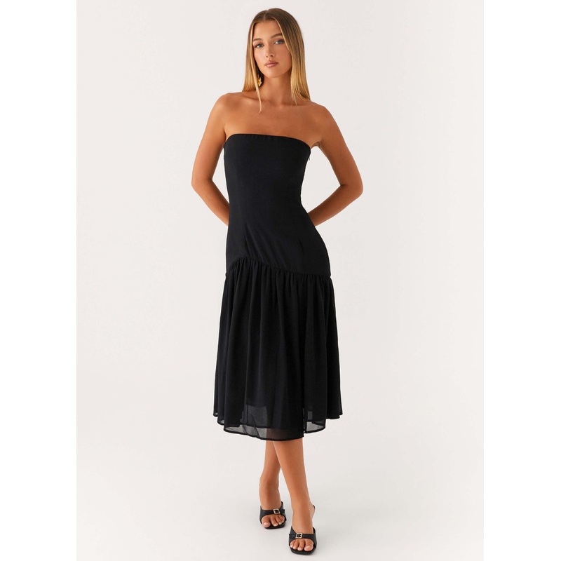 Imagination Strapless Midi Dress – Black