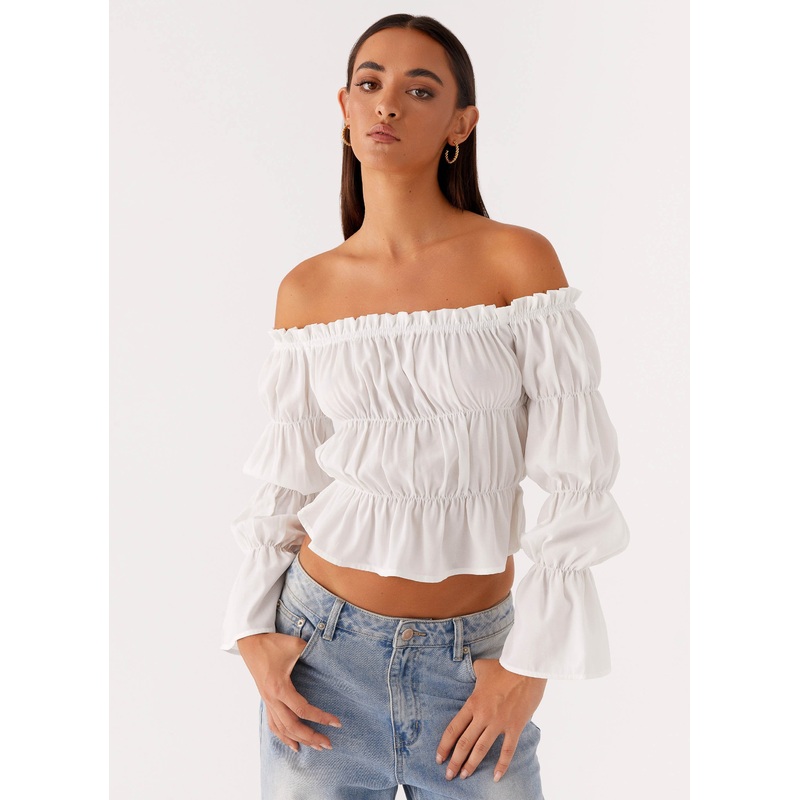 Imara Ruched Long Sleeve Top – Ivory