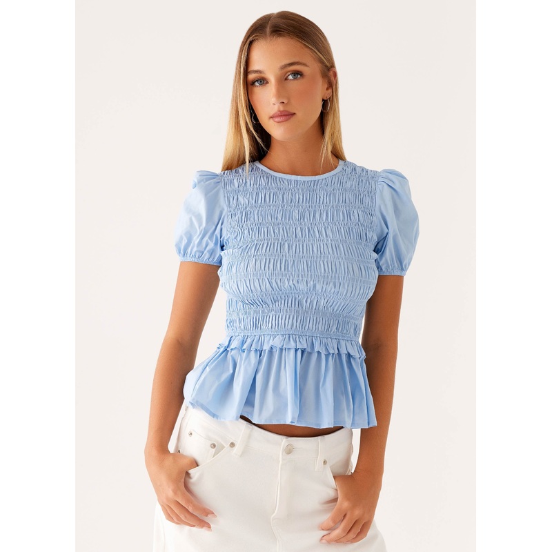 Izzy Shirred Top – Blue