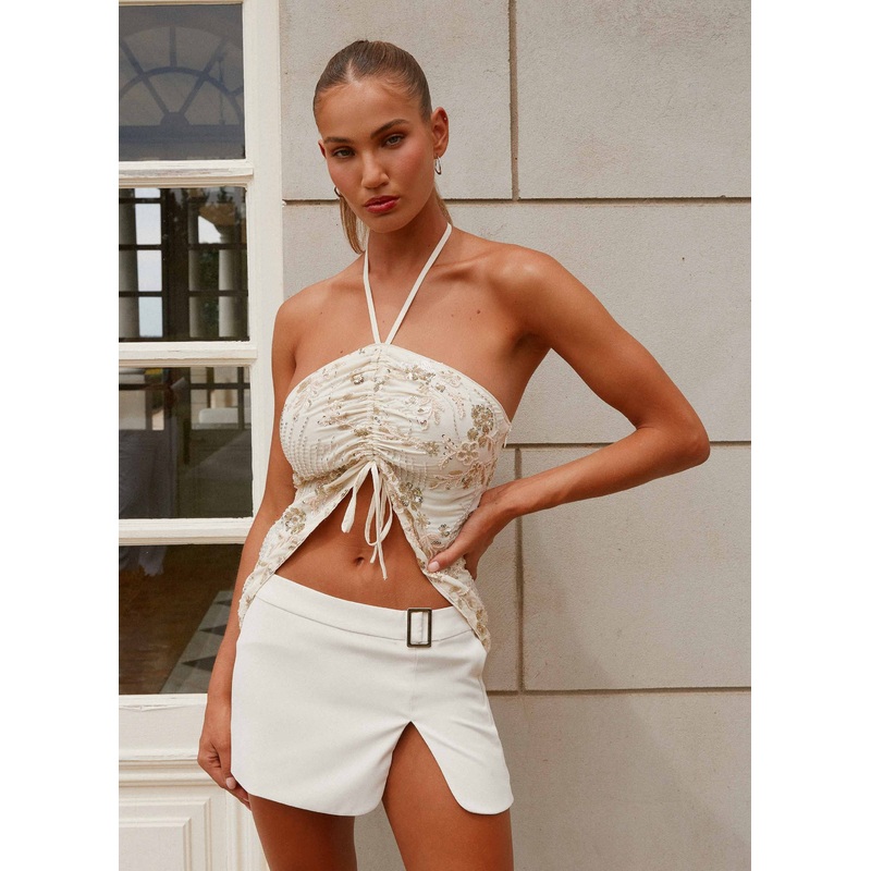 Kirrily Beaded Halter Top – Ivory