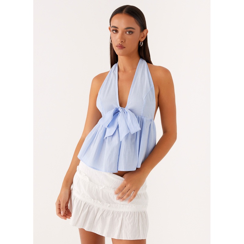 On Repeat Halter Top – Blue Stripe