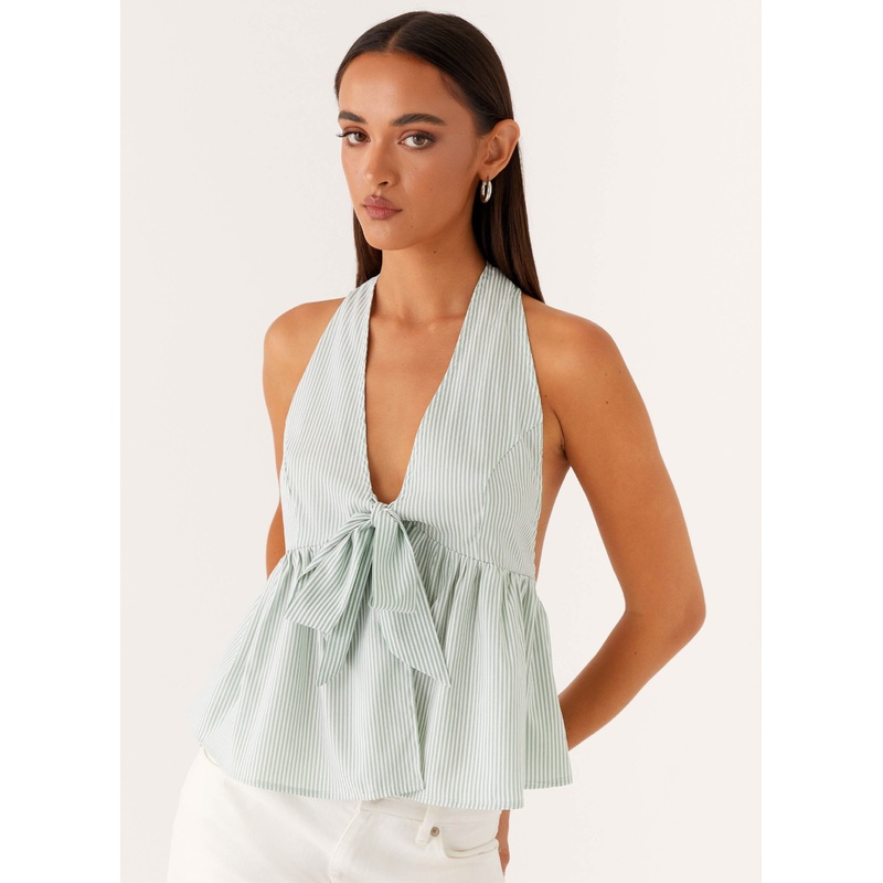 On Repeat Halter Top – Green Stripe