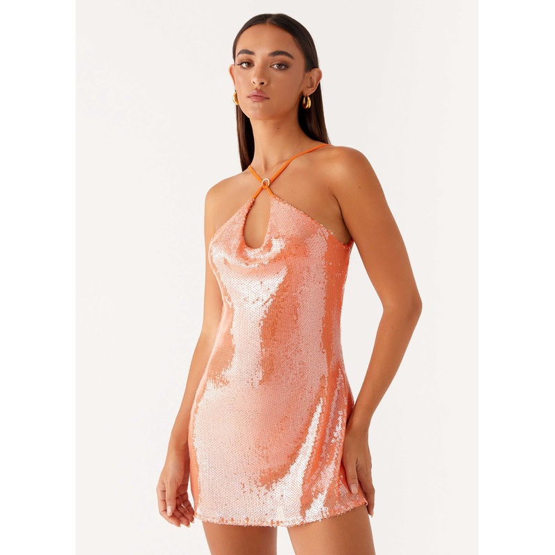 Radiant Energy Cowl Back Mini Dress – Orange