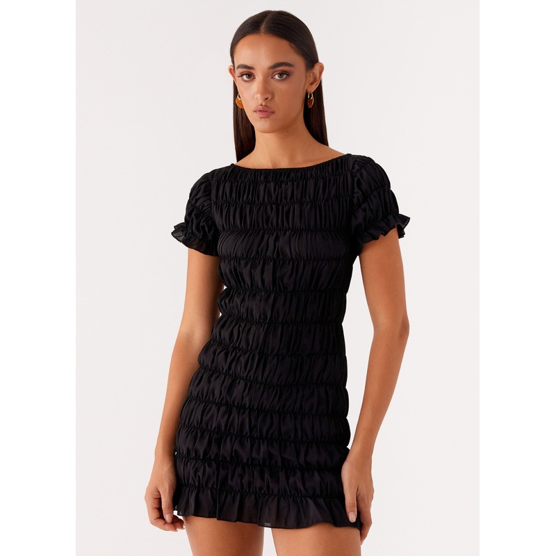 Rita Ruched Mini Dress – Black