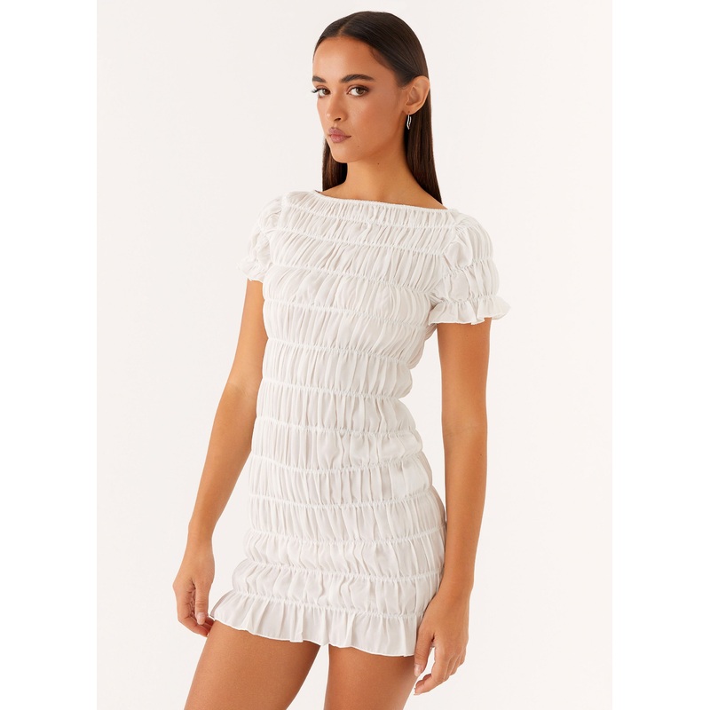 Rita Ruched Mini Dress – White