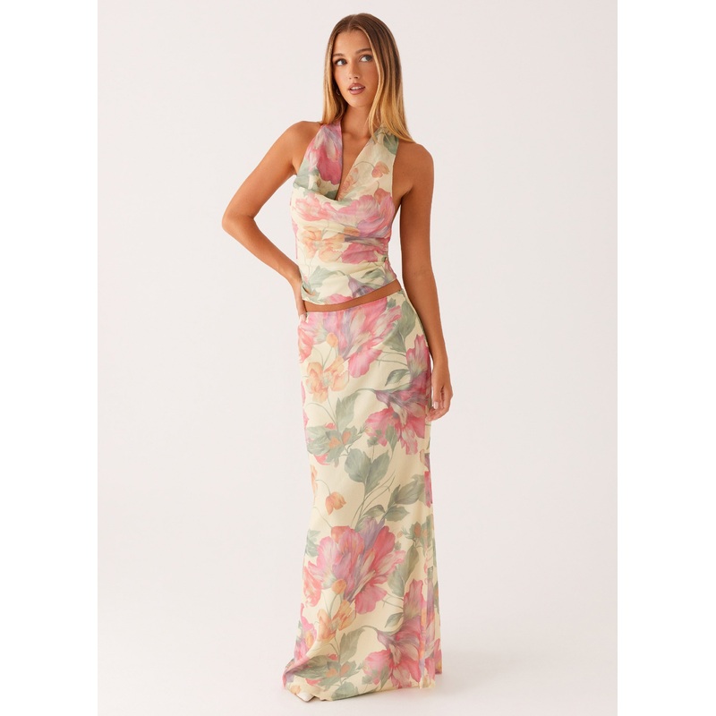 Soulful Low Rise Maxi Skirt – Yellow Peony