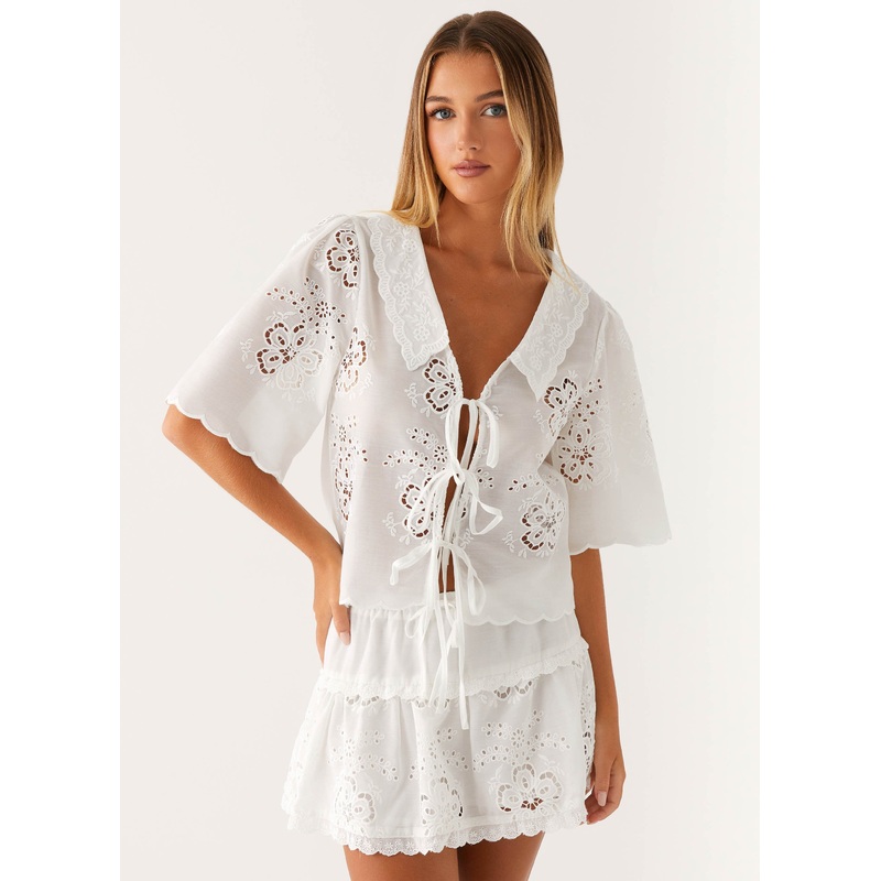 Summer Escape Embroidered Top – White