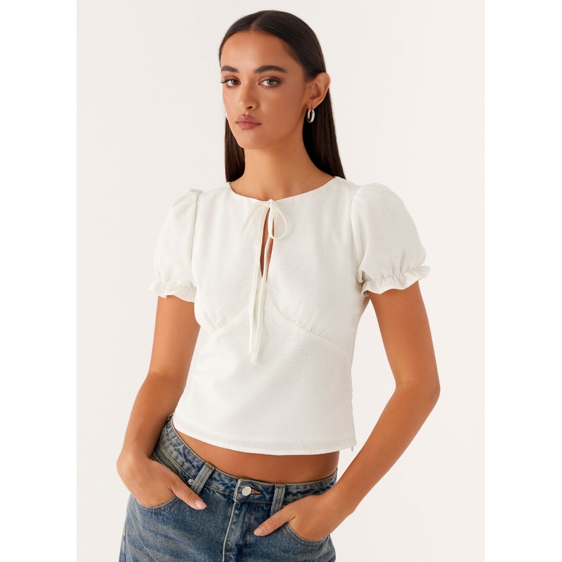 These Words Puff Sleeve Top – White
