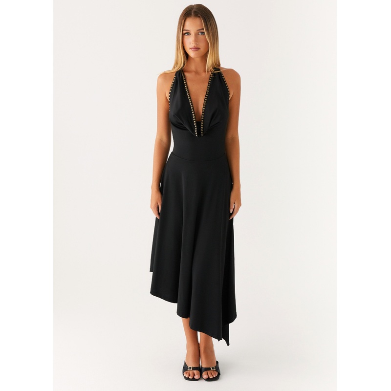 Vena Beaded Midi Dress – Black