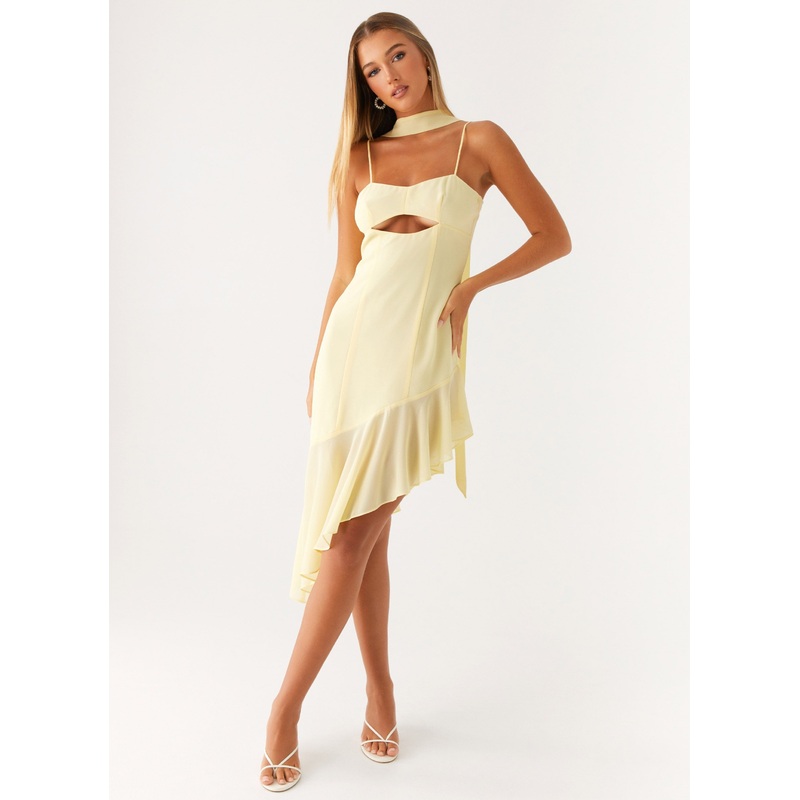 Zesty Asymmetrical Midi Dress – Yellow
