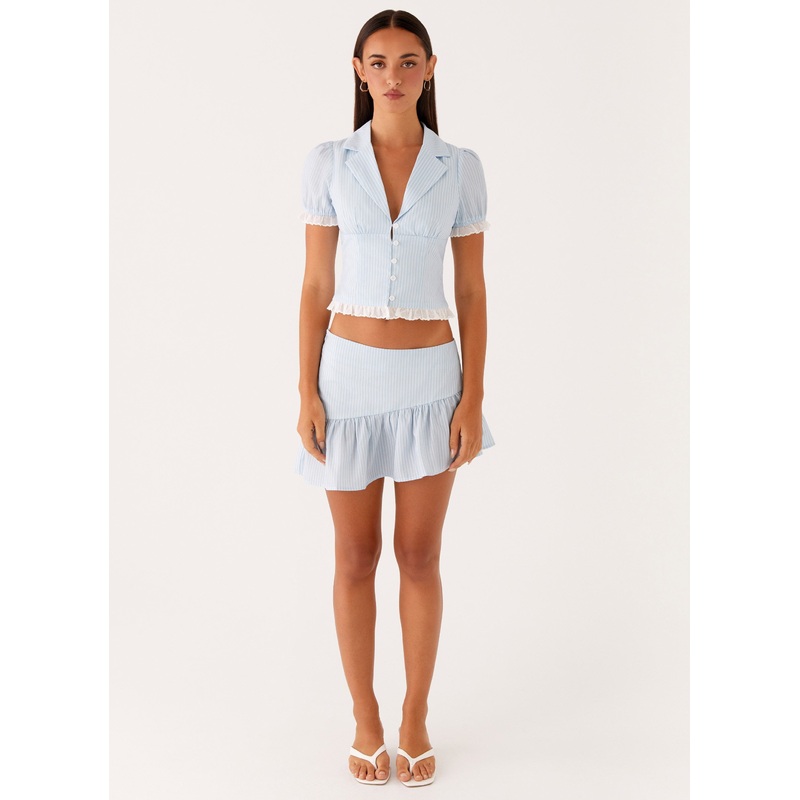 Bennett Mini Skirt – Blue White Stripe