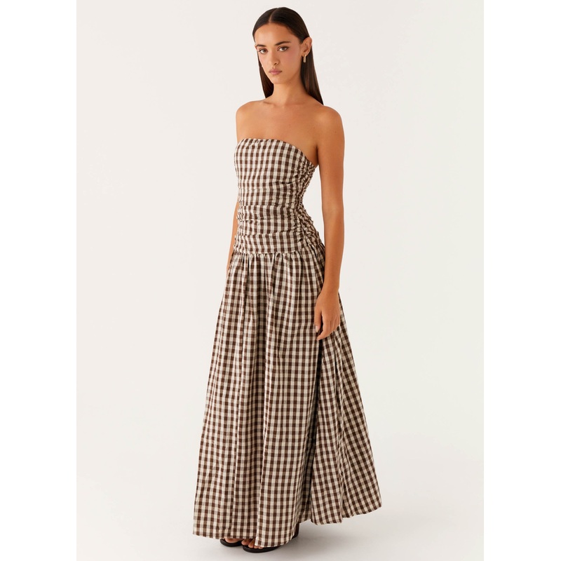 Carmel Maxi Dress – Brown Gingham