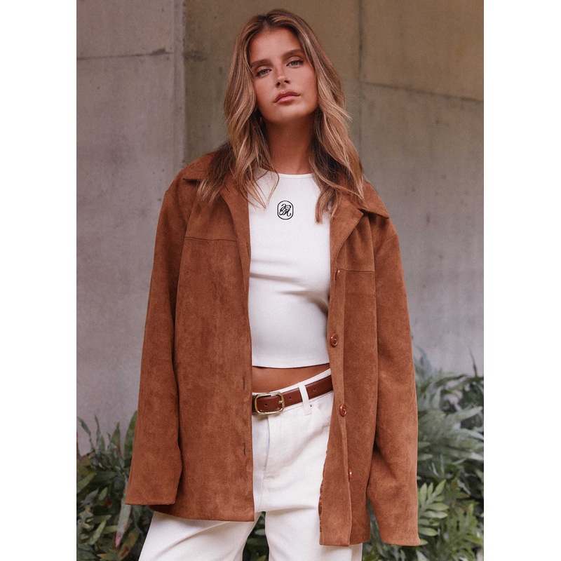Devika Faux Suede Boxy Jacket – Brown