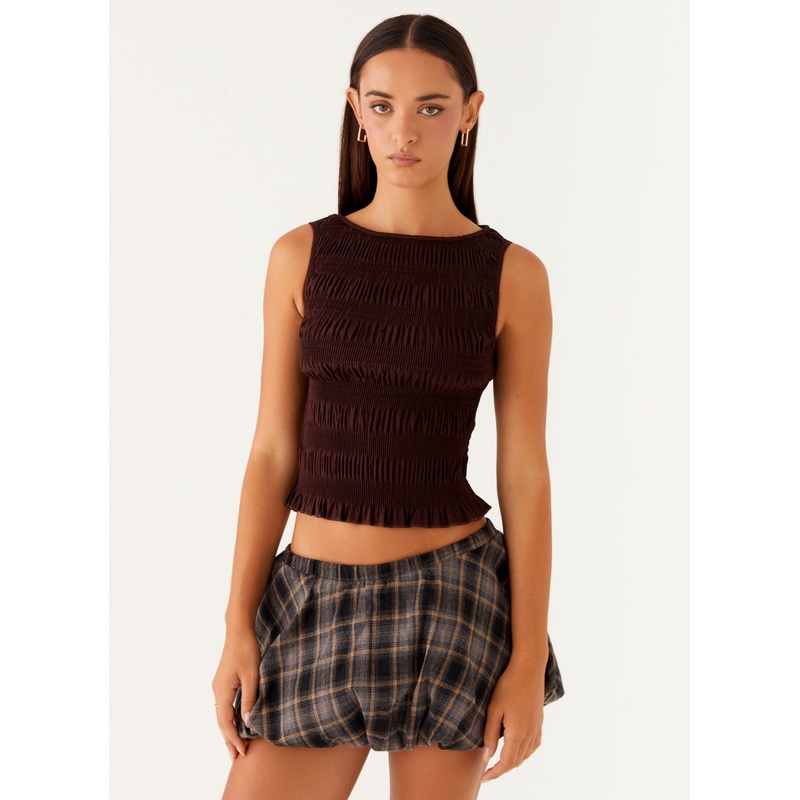 Garden Kisses Shirred Top – Brown