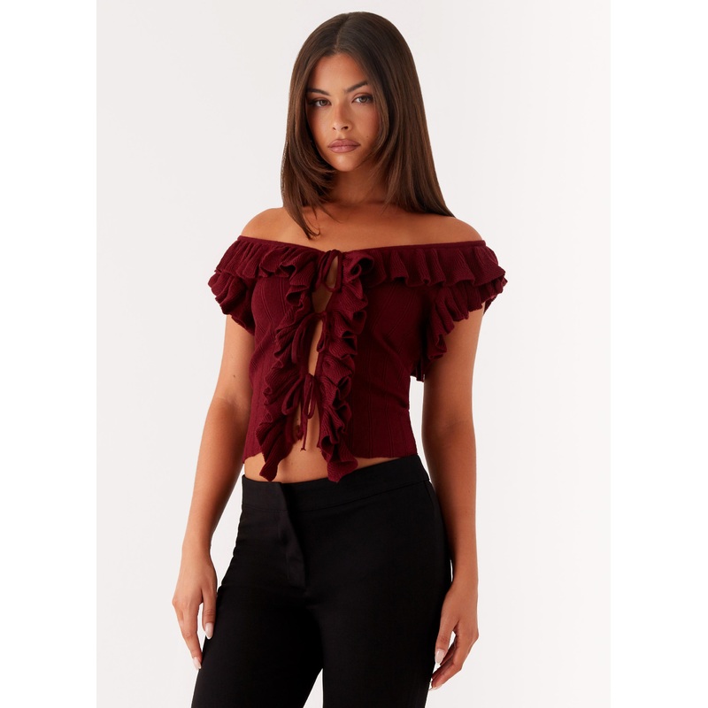 Keeta Frill Top – Burgundy