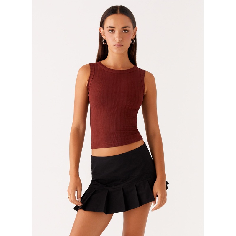 Malene Ribbed Top – Brown