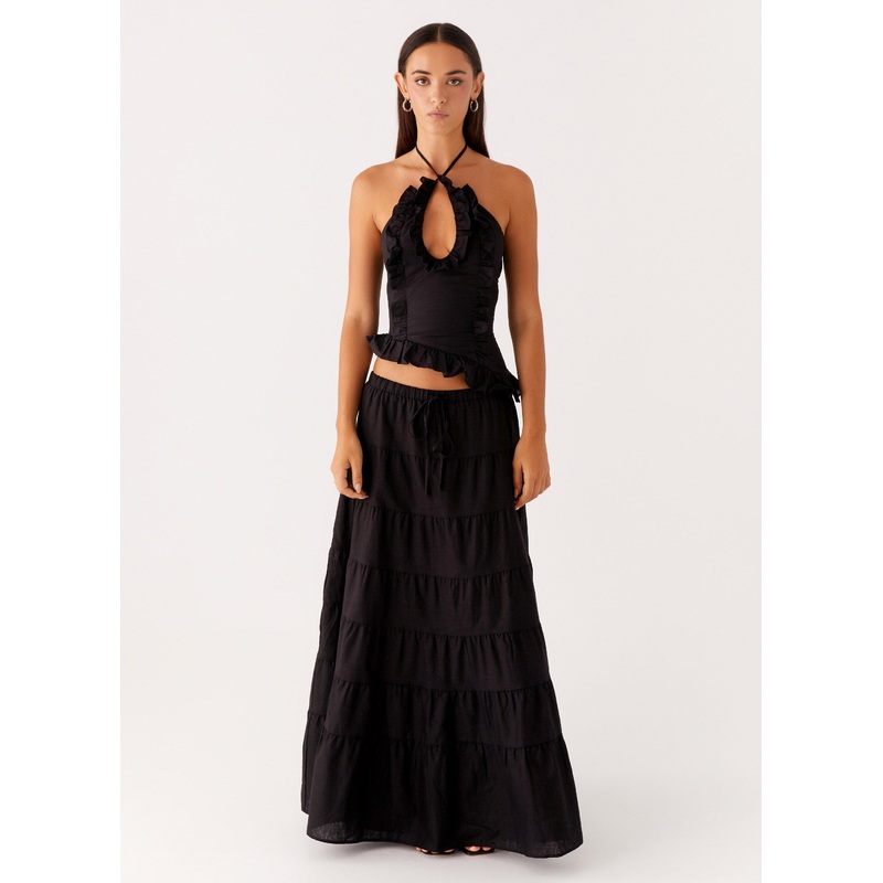 Mariella Linen Maxi Skirt – Black