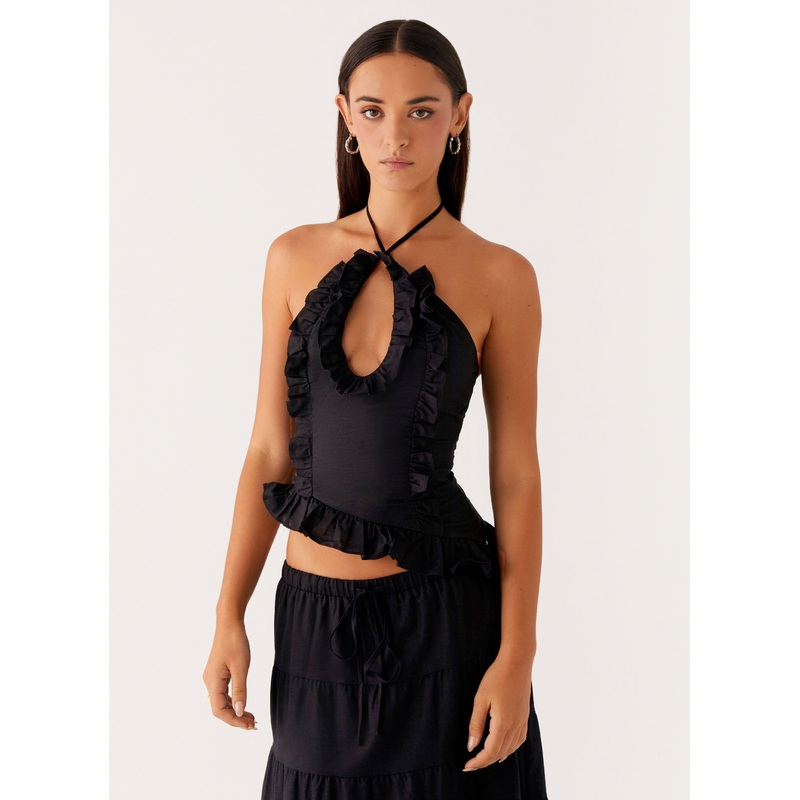 Mariella Linen Top – Black