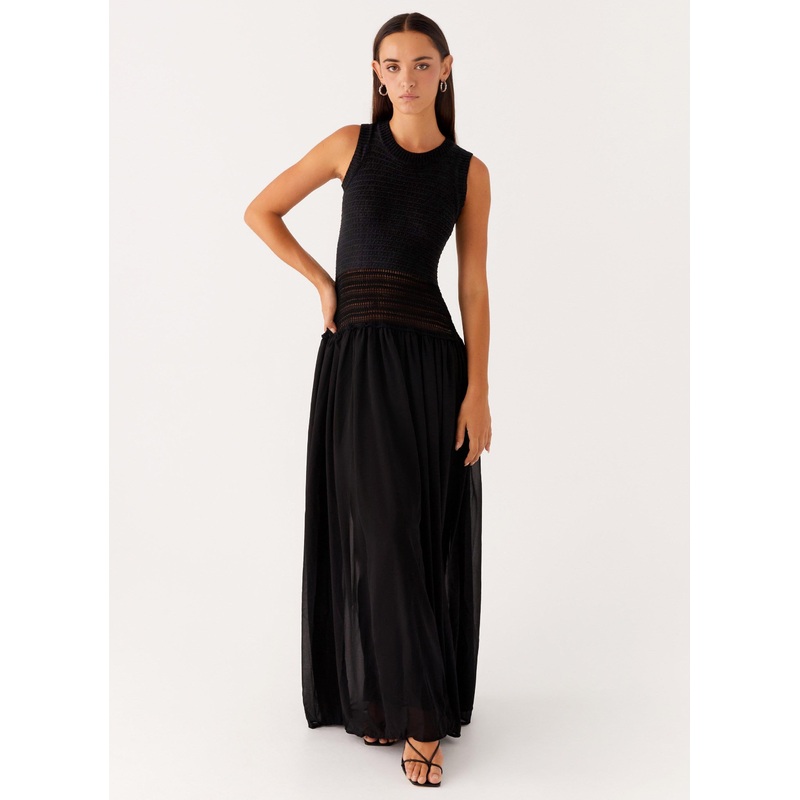 Off Grid Crochet Maxi Dress – Black