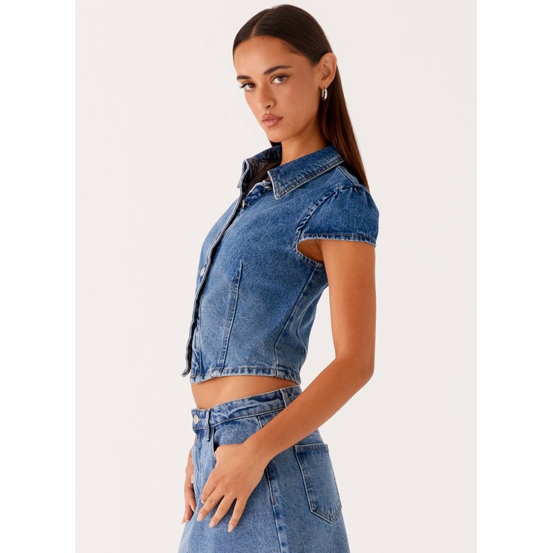 Stella Button Up Top – Blue