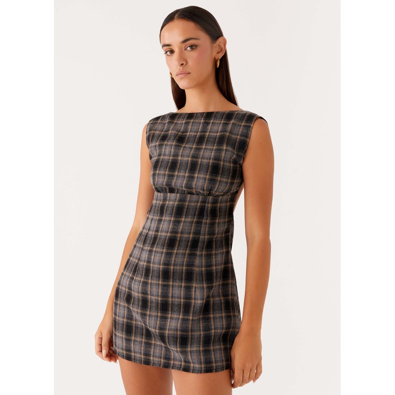 Vella Mini Dress – Brown Check