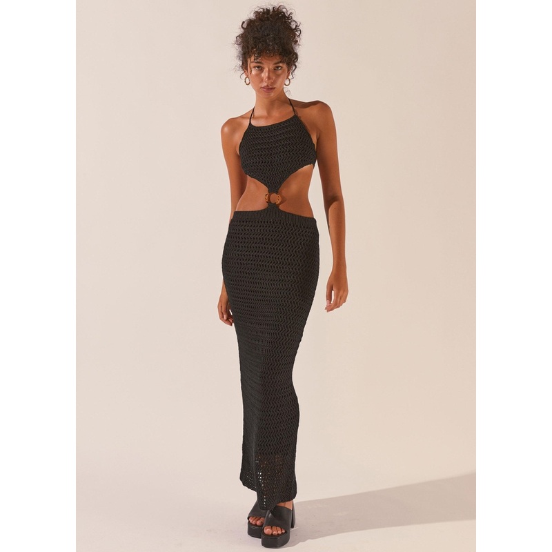 Afternoons In Majorca Crochet Maxi Dress – Black Sand