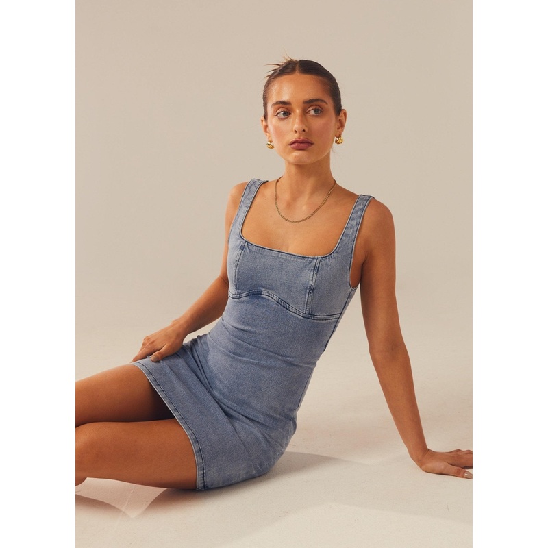 Alessia Denim Mini Dress – Blue Denim