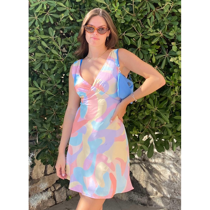 Audrey Vintage Slip Dress – Pastel Wave