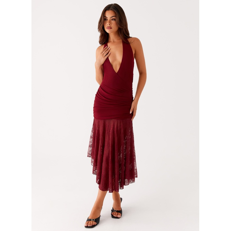 Burnout Midi Dress – Maroon