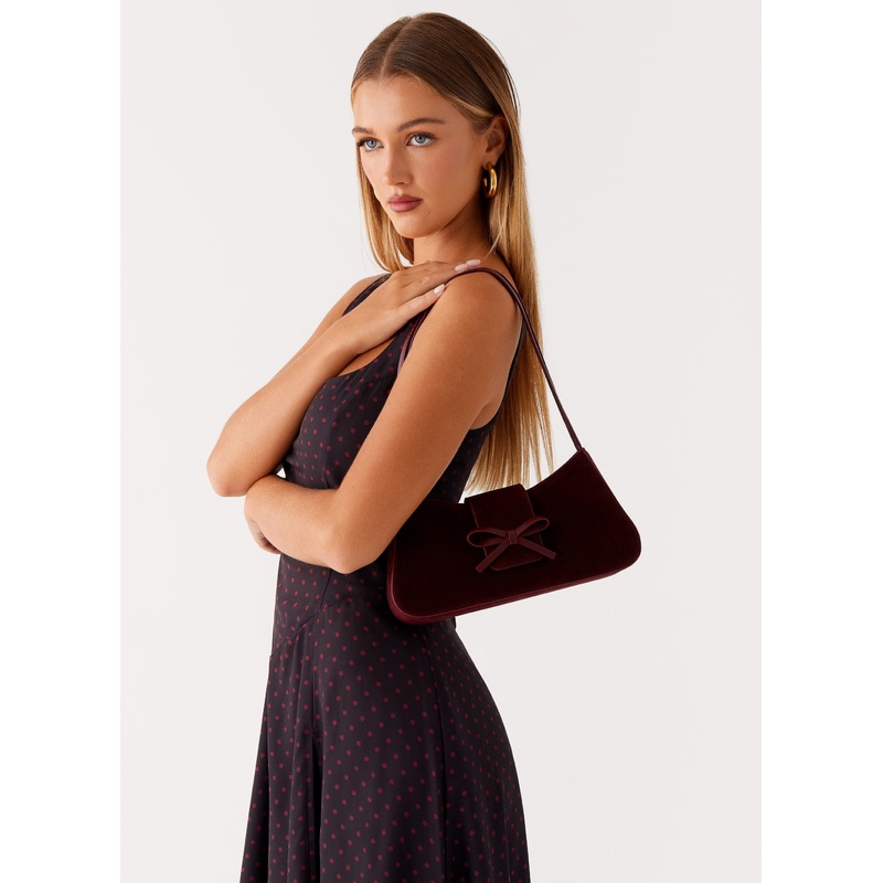Cara Bow Shoulder Bag – Maroon Suede