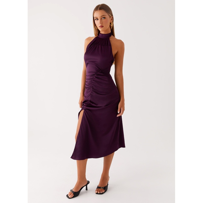 Casta Halterneck Midi Dress – Plum