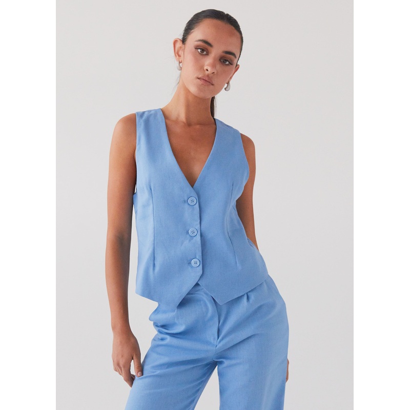 Cloud Dancer Linen Vest Top – Sea Breeze