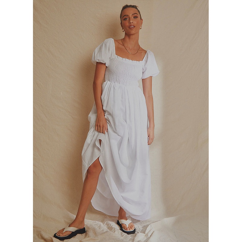 Florence Linen Maxi Dress – White