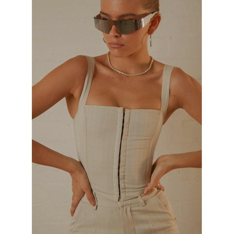 Mia Suit Bustier – Stone Pinstripe