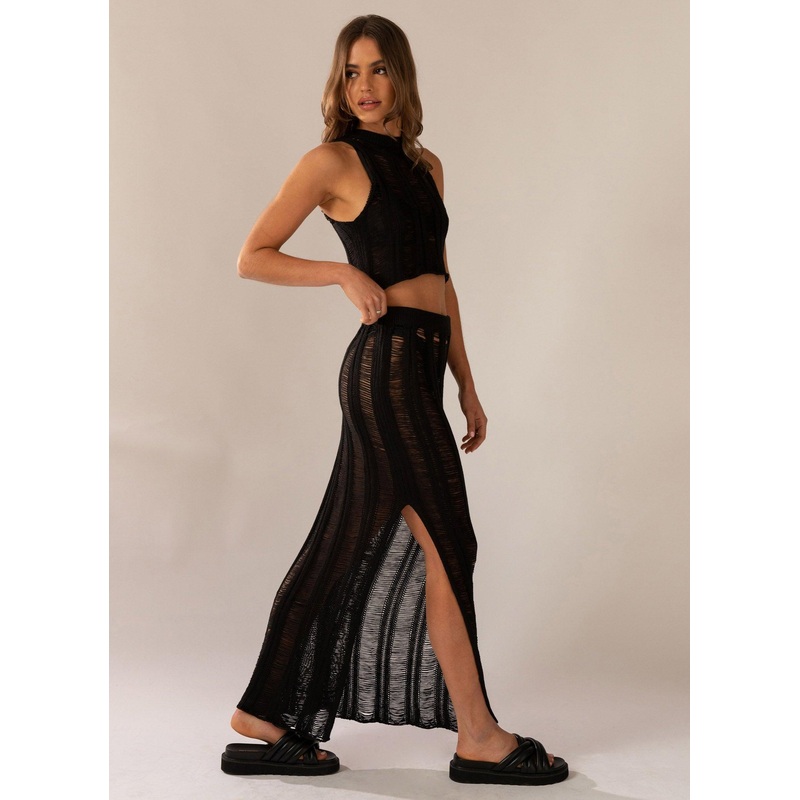 Perri Ladder Knit Maxi Skirt – Black