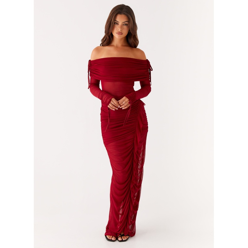 Teala Mesh Maxi Dress – Red