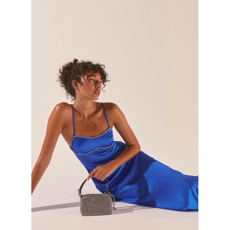 Worst Behaviour Diamante Maxi Dress – Cobalt Blue