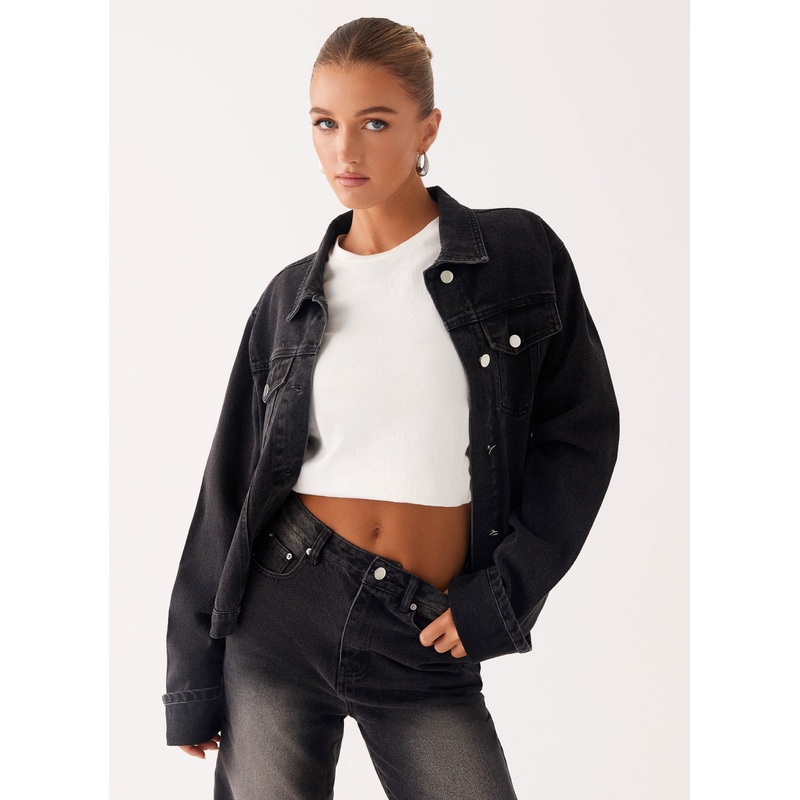 Back Again Oversized Denim Jacket – Charcoal Wash