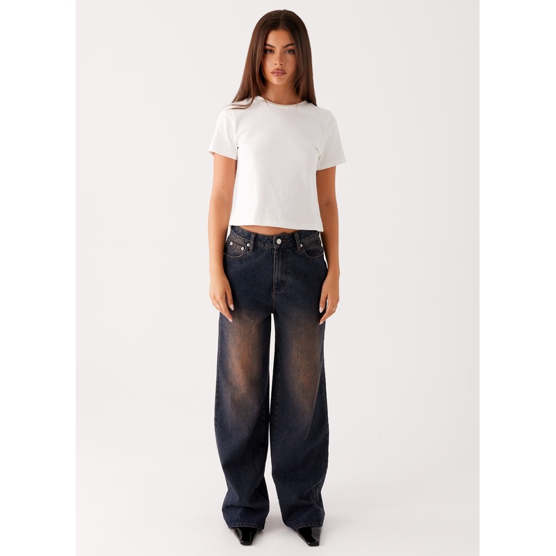 Back Again Straight Leg Denim Jeans – Brown Blue Acid Wash