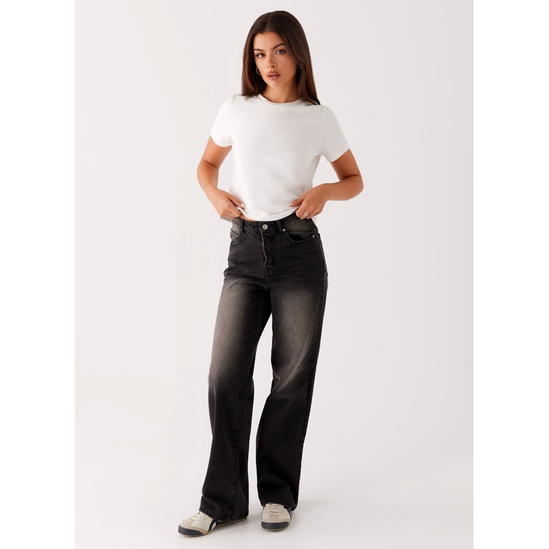 Back Again Straight Leg Denim Jeans – Charcoal Wash